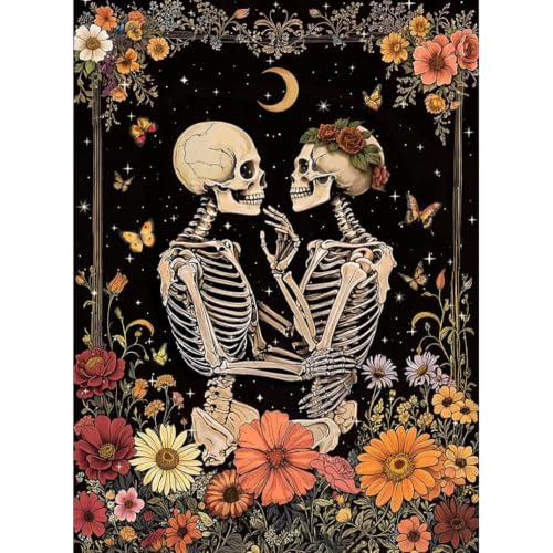 KICHANG Skull Diamond Art Kits for Adult Diamond Painting Kit for Beginner | Skeleton 5D DIY Diamond Dots Full Drill Crafts for Gem Art Dot Art for Adults Home Wall Decor for Teens Boys Girls 12x16 inch - color: DP04603