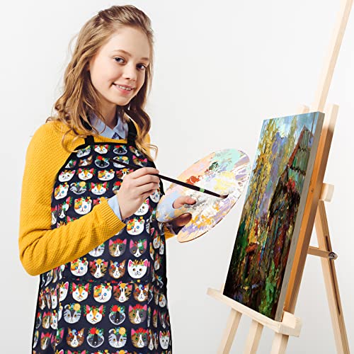 FreeNFond Kids Apron Adjustable Child Apron with 4 Pockets for Baking Painting - color: Blue Cat