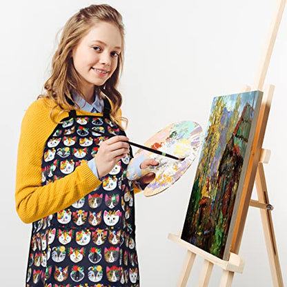 FreeNFond Kids Apron Adjustable Child Apron with 4 Pockets for Baking Painting - color: Blue Cat