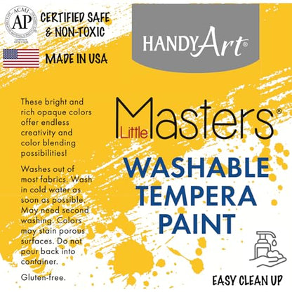 Handy Art Little Masters Washable Tempera Paint, Set of 6 Half Gallon, 64 oz Bottles, Bright & Mixable, High Opacity, Washable Colors for Classroom, Students, Kids, Safe & Non-Toxic, Made in USA - style: 64 Fl Oz Primary Set of 6