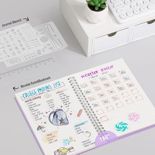 AHGXG Dotted Journal, Grid Spiral Notebook, 160 Pages, A5 (5.7" x 8.3") | 100 GSM Thick Dot Paper, Waterproof Plastic Cover Journals for Journaling, Sketching (Purple) - color: Purple, style: A5-Dotted