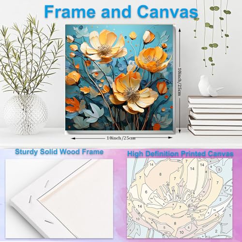 Artunion Framed Paint by Numbers Kit for Adults Beginners & Kids Ages 8-12,Yellow Flower Paint by Number with Frame,Floral Abstract Paint by Numbers Kit on Canvas 10 * 10 Inch Without Easel - color: ZXT-240-F