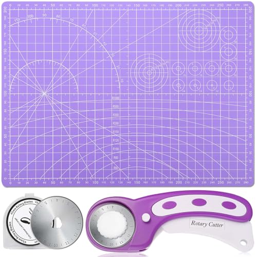 Rotary Fabric Cutter and Mat Set, Audab Self Healing Sewing Mats Shirt Cutter 45mm Rotary Cutting Wheel with Fabric Tool Blades for Cloth Crafts Quilting Scrapbooking Hobby (A4 9" x 12" Purple) - color: Purple