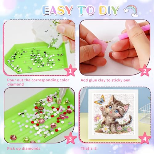 Cat Diamond Art Painting Kits for Kids with Frame Ages 4-8-12 (7x7 inch) - color: CC1151