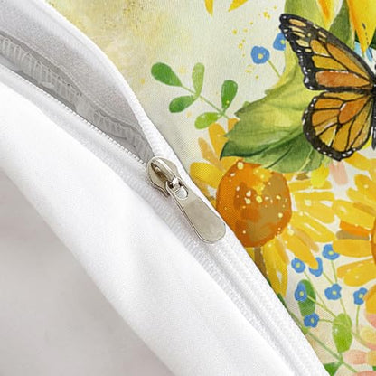 AILONEN Sunflower Duvet Cover Set Full Size,Garden Sunflowers Bedding Set,Yellow Flowers Comforter Cover Set,3 Pieces Butterfly Sunflower Duvet Cover Set, 1 Quilt Cover and 2 Pillowcases - color: Sunflower43, size: Full