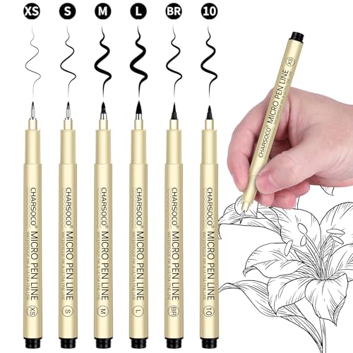 Black Micro Pens, 6 Sizes of Brush (XSSMLBR), Waterproof Archival Ink, Fine Point Pen for Artist Illustration, Sketching, Anime, Manga - color: 6 Pack (XS\S\M\L\BR\10)