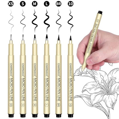 Black Micro Pens, 6 Sizes of Brush (XSSMLBR), Waterproof Archival Ink, Fine Point Pen for Artist Illustration, Sketching, Anime, Manga - color: 6 Pack (XS\S\M\L\BR\10)