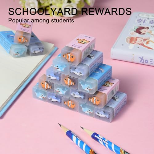 HILAZA 18Pcs Cute Sea Animal Erasers for Kids Bulk, Kawaii Fun Pencil Jelly Erasers for School Classroom Supplies Prize Gifts Party Favors - style: SEA ANIMAL