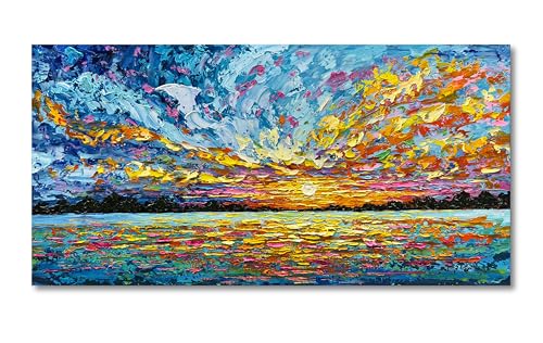 Art 30x60 Inch Hand-Painted Sea Sunrise Landscape Modern Abstract Oil Painting Large Canvas Art Hall Bedroom Office Wall Decoration - color: Yi048