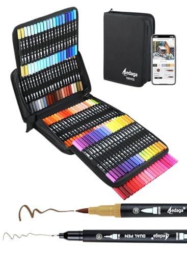 120 Colors Dual Brush Markers, Fine and Brush Tips Numbered Pens with App, for Adults, Coloring Book Bullet Journaling Note Taking Planner Hand Lettering Calligraphy Drawing Art Supplies Kit - color: 120 color