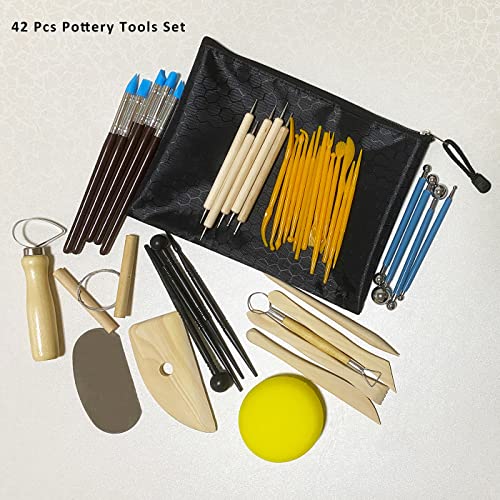 Air Dry Clay 10 LBs with 42 Pcs Set Pottery Clay Tools Set for Hand Modeling and Throwing, Non-Toxic (Gray & Kit) - color: Gray & Kit
