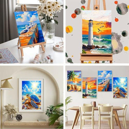 4 Pack Beach Paint by Numbers for Adults with Framed Canvas 8x12 inch - color: BKH2089+BKH2090+BKH2091+BKH2092