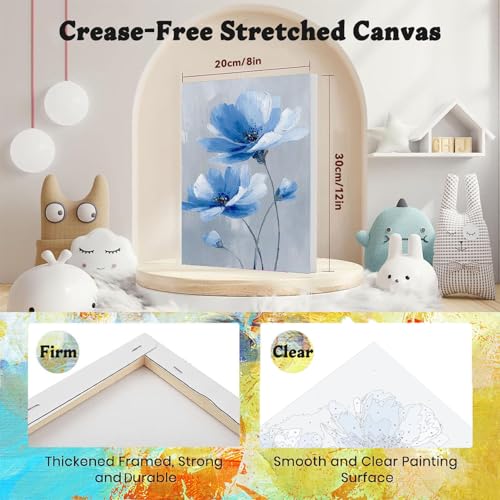 4 Pack Flower Paint by Numbers for Adults with Framed Canvas - Wooden Easel - color: BKH1842+BKH1843+BKH1844+BKH1845