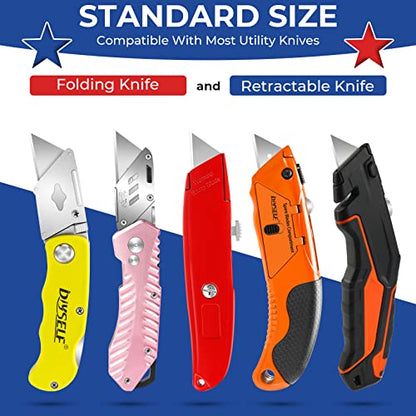 DIYSELF 300 Pack Utility Knife Blades, SK5 Box Cutter Blades with Dispenser | Heavy-Duty Utility Knife Blades Refills for Cardboard, Carpet and Leather, Razor Knife Blades for Vinyl, Rope and Packages - size: 300-Pack