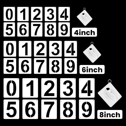 4,6,8 Inch Number Stencils,30Pcs Plastic Stencils Reusable Curb Stencil Kit | Washable 0-9 Large Number Stencil for Address Painting,Digital Templates for Spray Painting,DIY Crafts,Address Signs - size: 4Inch,6Inch,8Inch