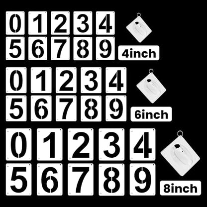 4,6,8 Inch Number Stencils,30Pcs Plastic Stencils Reusable Curb Stencil Kit | Washable 0-9 Large Number Stencil for Address Painting,Digital Templates for Spray Painting,DIY Crafts,Address Signs - size: 4Inch,6Inch,8Inch