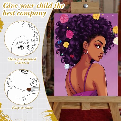 Sherr 24 Pcs Pre Drawn Canvas for Adult, Afro Lady, 8 x 10 Inch - size: 8 x 10 Inch, style: Afro Lady