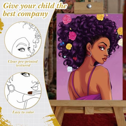 Sherr 24 Pcs Pre Drawn Canvas for Adult, Afro Lady, 8 x 10 Inch - size: 8 x 10 Inch, style: Afro Lady