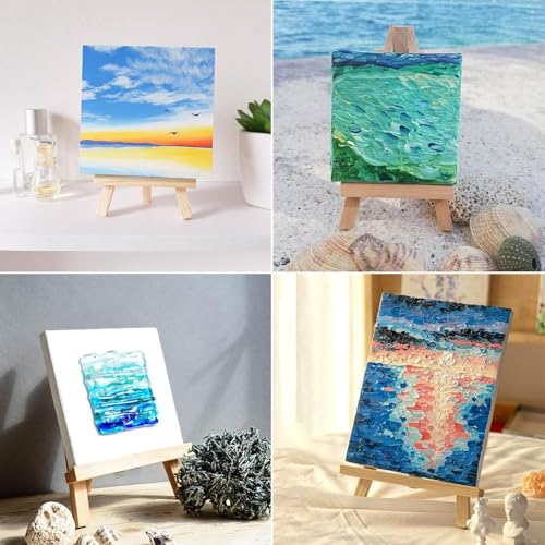 4Pack 9 Inch Pine Wood Easels, Easel Stand for Painting Canvases, Art, and Crafts, Tripod, Painting Party Easel, Kids Student Tabletop Easels for Painting, Portable Canvas Photo Picture Sign Holder - style: 4-pack