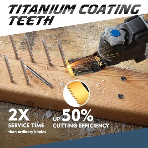 KELIN 32pcs Titanium Oscillating Tool Blades, Universal Multitool Blades | Oscillating Saw Blade for Hard Wood, Metal,Nails, Laminate Flooring, Multi Tool Blades Kits Fit Dewalt Bosch Milwaukee Ryobi - size: 32 PCS