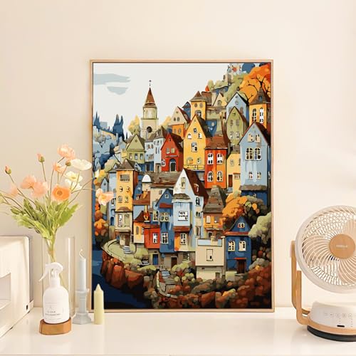 Paint by Numbers Kit for Adults Beginner, Colorful Village, 16x20 Inch - color: LBUSOPNF1P03