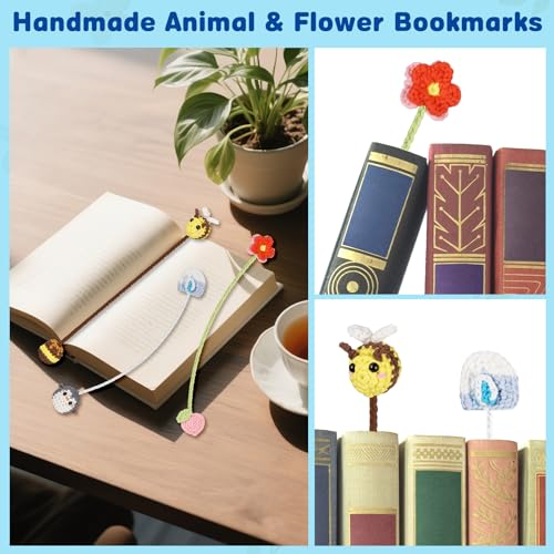 WaldyWop Crochet Kit for Beginners: 3 Animal Bookmarks Craft Kit,Women Gift - color: Animal Bookmarks
