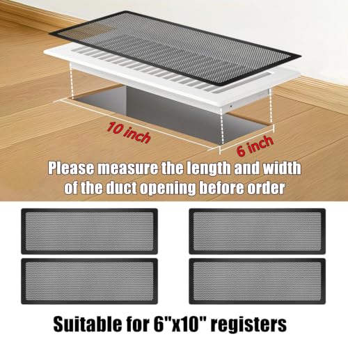 Floor Register Vent Cover, 6"x10" Sticky Air Vent Screen Mesh Covers for Home Floor/Wall/Ceiling Registers Air Vent Filters, Black (4 Packs) - size: 6x10 Inch