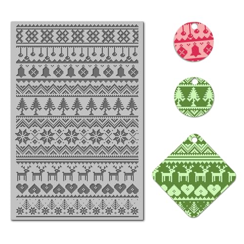 Arbuya Christmas Polymer Clay Texture Mat for Earrings Jewelry Making, Xmas Deer Clay Texture Sheets for Polymer Clay Projects Floral Stamps for Clay Earrings Tools