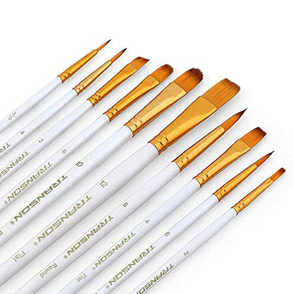 Transon 20pcs Artist Painting Brush Set for Acrylic Watercolor Gouache Hobby Craft Face Rock Painting White - color: White