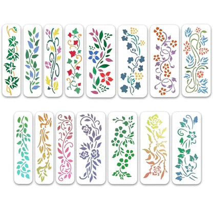 ORIGACH 15 Pcs Vine Stencils for Painting on Wood Wall | Reusable Plant Painting Stencils Templates for Fabric Canvas Window Furniture Home Decor - style: Vine