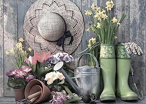 KINPLUB 5D Boots Hat Diamond Painting Kits for Adults, Farmhouse Diamond Art Kits, Flora Paint with Diamonds Kits, Full Drill Round Dots Gem Art for Home Wall Decor 12 x 16 Inch - color: Farmhouse boots