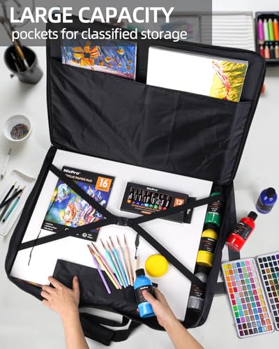 Nicpro Art Portfolio Bag 20”x 26'', Nylon Artist Bag with Reinforced Edges | Durable 840D Fabric, Adjustable Shoulder Strap, 3-sided zipper, Waterproof Art Portfolio Case, for Canvas Artwork Solar Panel - size: 20 x 26 inches