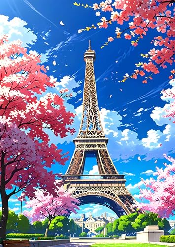 DDGEMART 5D Diamond Painting Kit, Paris Eiffel Tower Cherry Blossom City Landscape Art for Adults & Decorations, Full Drill Gem Art for Home Wall Decor, 12 x 16 Inch - color: Paris Eiffel Tower