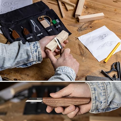 Hutsuls S.06 Wood Carving Knives Kit - Carver’s Choice Whittling Knives for Precision Work, Complete Beginners Whittling Wood Carving Knife Set, Master Craft Wood Whittling Kit for Beginners Kids - color: walnut