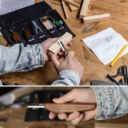 Hutsuls S.06 Wood Carving Knives Kit - Carver’s Choice Whittling Knives for Precision Work, Complete Beginners Whittling Wood Carving Knife Set, Master Craft Wood Whittling Kit for Beginners Kids - color: walnut