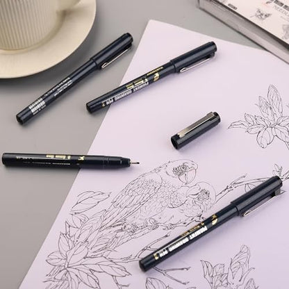 16 Pack Micro Fineliner Drawing Pens - Waterproof Black Ink, Assorted Tip Sizes for Sketching, Manga, Anime, Comic, Art Writing, Journaling & Architectural Design