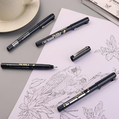 16 Pack Micro Fineliner Drawing Pens - Waterproof Black Ink, Assorted Tip Sizes for Sketching, Manga, Anime, Comic, Art Writing, Journaling & Architectural Design