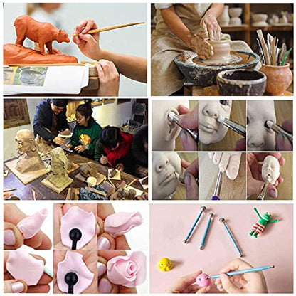 57PCS Ceramic Clay Tools Set with Plastic Case Modeling Pottery Sculpting Tools Kits for Beginners Professionals Crafts Polymer Clay Club, Dotting, Ribbon Trimming