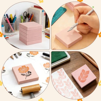 6 Pack 2"x2" Pale Pink Rubber Stamp Carving Blocks - Soft Linoleum Material for DIY Craft Projects & Handmade Stamps - size: 2"x2"