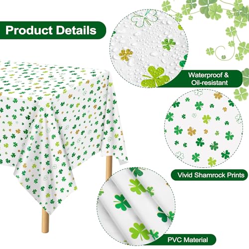 Kochorie 2 Packs St. Patrick’s Day Plastic Shamrock Tablecloth 54" x 108" Waterproof Clover Table Cover for St. Patrick’s Day Party Disposable Table Cloth for Indoor Outdoor Decorations - style: St. Patrick’s Day