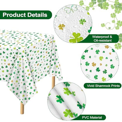 Kochorie 2 Packs St. Patrick’s Day Plastic Shamrock Tablecloth 54" x 108" Waterproof Clover Table Cover for St. Patrick’s Day Party Disposable Table Cloth for Indoor Outdoor Decorations - style: St. Patrick’s Day