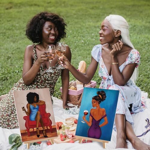 Cholemy 36 Pcs Paint and Sip Kit Gift for Adults 8''x10'',Charming Lady | Pre Drawn Canvas, Painting DIY Afro Acrylic Painting Kit, Wood Easel Brushes, Date Night Bulk, Summer Halloween Party - style: Charming Lady