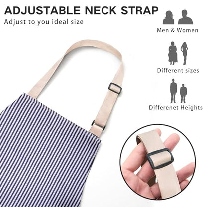 BeLuyi Adjustable Bib Apron with 2 Pockets Chef Cooking Kitchen Restaurant Aprons for Women Men - color: Blue Pinstripes