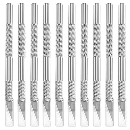 10Pcs Silver Exacto Knife Bulk Set, Stainless Steel Precision Hobby Knifes with Non-slip Handle and Protective Covers for Pumpkin Carving Scrapbooking, Model Buliding, Trimming, Cutting - color: 10pcs Hobby Knifes (Silver)
