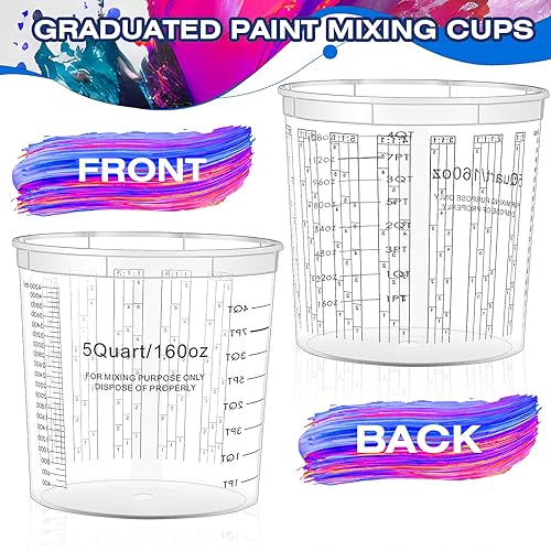 Mifoci 30 Pcs Paint Mixing Cups 5 Quart Graduated Mixing Bucket with 6 Lids - size: 160 oz