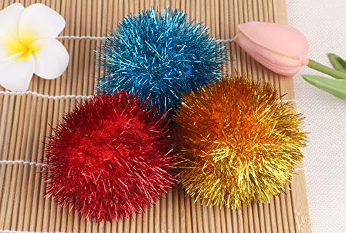 YYCRAFT 12 pcs Jumbo Glitter Tinsel Pom Poms Sparkle Balls for DIY Craft,Cat Toys(2 Inch,12 Colors) - color: 12 Pcs