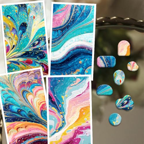 OLYCRAFT 24Pcs Liquid Marble Clay Transfer Paper 4 Styles Transfer Paper for Polymer Colorful Marble Polymer Clay Transfers Sheets Swirled Marbles Transfers Papers for Clays Earrings Jewelry Making - style: Liquid Marble
