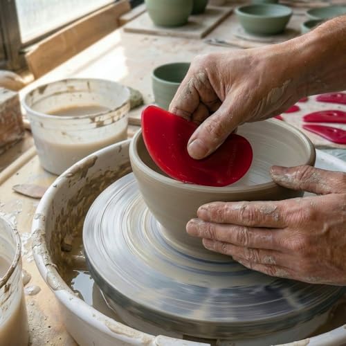DIYOOHOMY 2 Pcs Soft Silicone Pottery Ribs for Ceramic, Mud and Clay Tools | Red Flexible Rubber Rib Trimming, Shaping, Smoothing Tools Kit and Supplies, Mudtools Wheel Throwing, Handbuilding, Sculpting - color: red-2