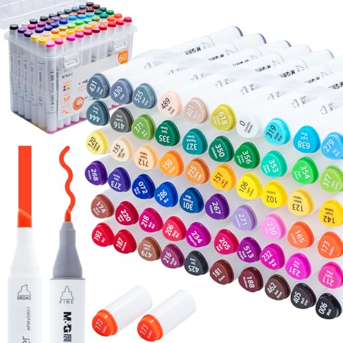 M&G Alcohol Markers, 60 Colors Dual Tip Art Markers, coloring markers with Storage Case for Adult Stocking Stuffers,Christmas Gift Idea for artists (White Barrel) - style: Alcohol-60 pcs