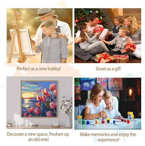 Artunion Framed Paint by Numbers Kit for Adults Beginners & Kids Ages 8-12,Sunset Tulip Flower Paint by Number with Frame,Floral Paint by Numbers Kit on Canvas 10 * 10 Inch Without Easel - color: ZXT-189-F